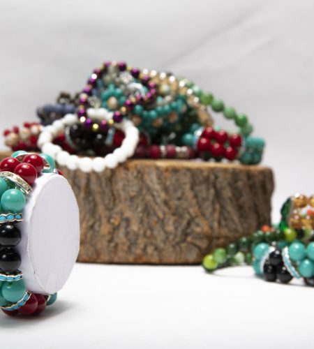 Bracelets made by colorful pearls and stones. High quality photo